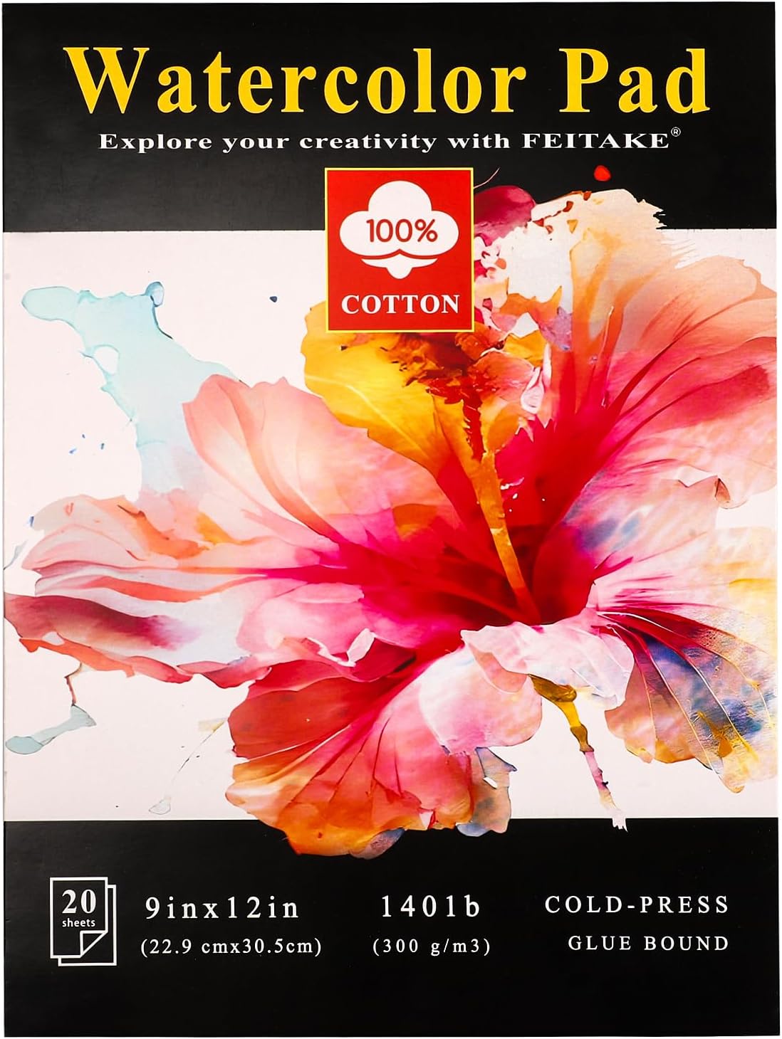 FEITAKE Watercolor Sketchbook 9"x12" Watercolor Paper Pad 100% Cotton/Cold Pressed /140lb (300gsm)/ Acid Free Artist Grade Water Color Art Drawing & Painting Paper -20 Sheets Pack