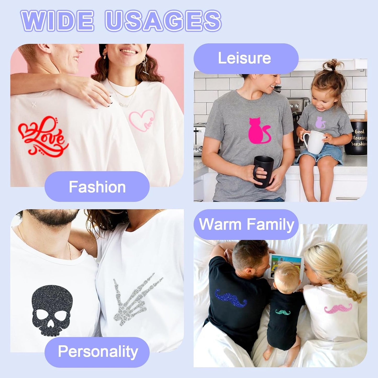 Black PU Heat Transfer Vinyl, 12 Pcs 12"x10" HTV Sheets – Soft & Stretchable Iron-On Vinyl, Easy to Cut & Weed, Compatible with Cricut & Silhouette – Great for DIY Family Shirts & Crafts