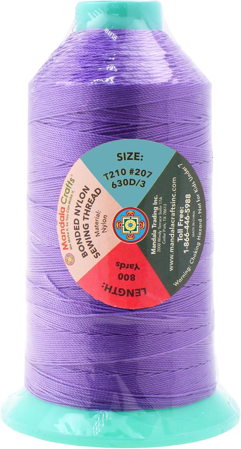 Mandala Crafts Bonded Nylon Thread Lilac Heavy Duty Sewing Threads - 800 YDs Size 207 630D T210 Tex 210 Thread for Leather Jeans Weaving Outdoor Marine Upholstery Threads