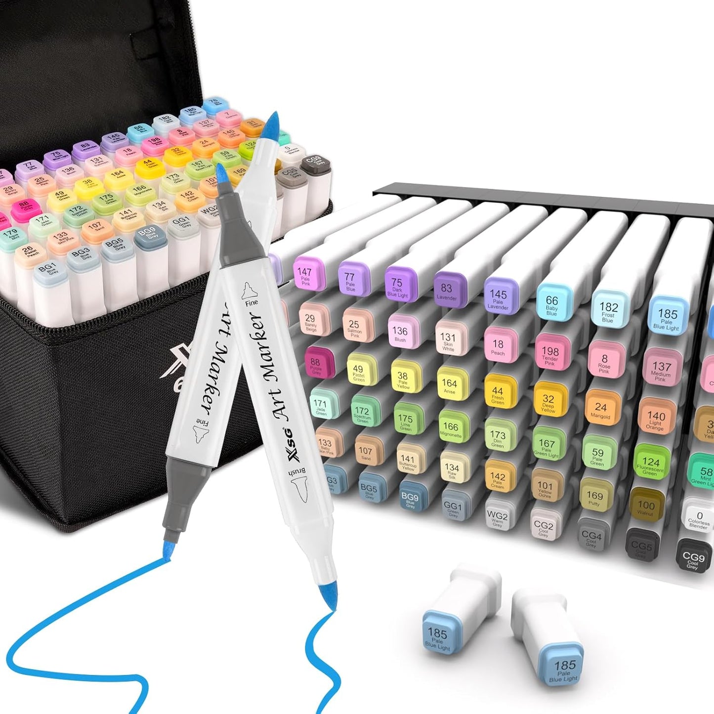 XSG Alcohol Markers,60 Colors Dual Tip Brush & Fine Tip Art Marker Set,for Blending & Shading,Ideal for Coloring Books & Professional Artwork,Includes Blender Pen & Portable Case,Ideal for All Ages
