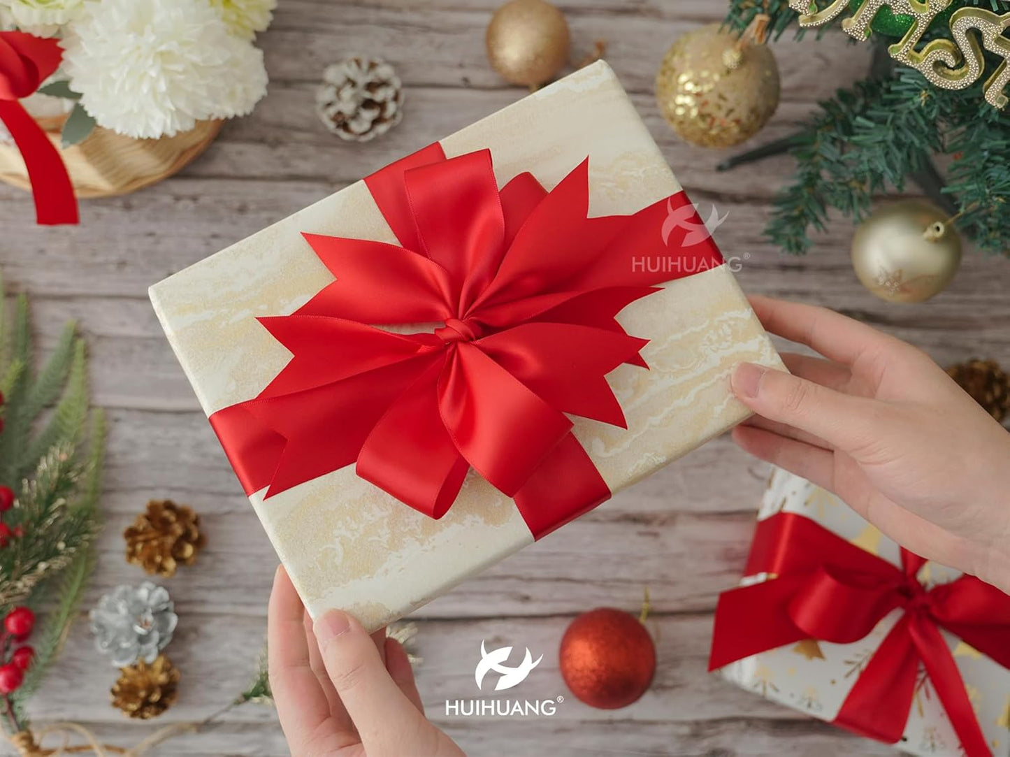 HUIHUANG Red Satin Ribbon 1-1/2 inch x 100 Yards Red Color Double-Faced Satin Ribbon for Christmas Gift Wrapping, Flower Bouquet, DIY Crafts, Bows, Valentine's Day Weddinbg Decor