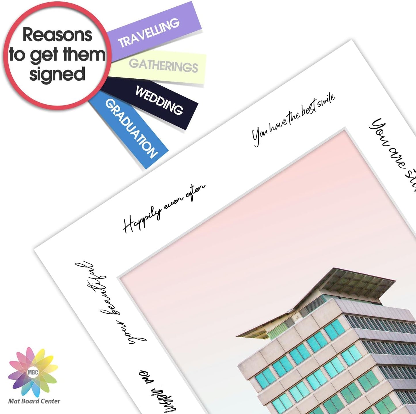 MBC Mat Board Center, 5 Pack 12x16 for 9x12 White Picture Mats Frame Mattes, Bevel Cut, Acid Free, 4-ply Thickness