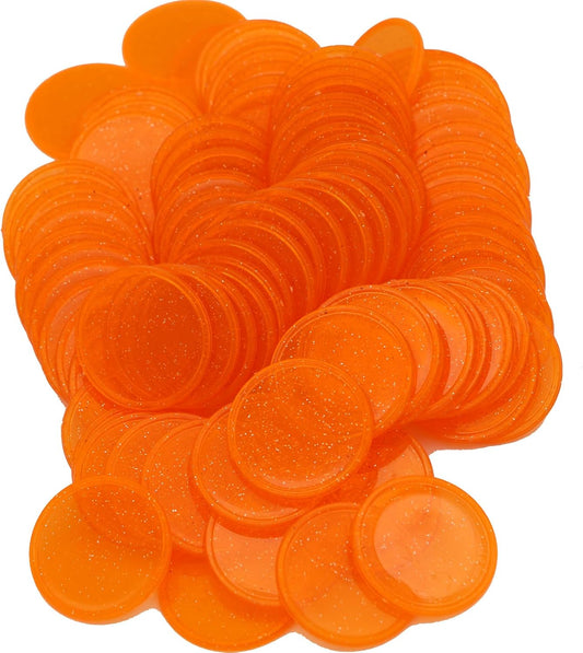 Set of 100 Opaque Plastic Learning Counters Mini Poker Chips Game Tokens with Storage Box (Starry Orange, 1.58 Inch)