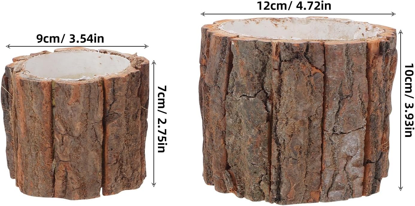 ARTIBETTER Bark Planter Pot 2pcs Wood Bark Pot Natural Log Succulent Planter Pots for Indoor Plants Rustic Tree Stump Plant Pot Farmhouse Bucket for Home Art Decor