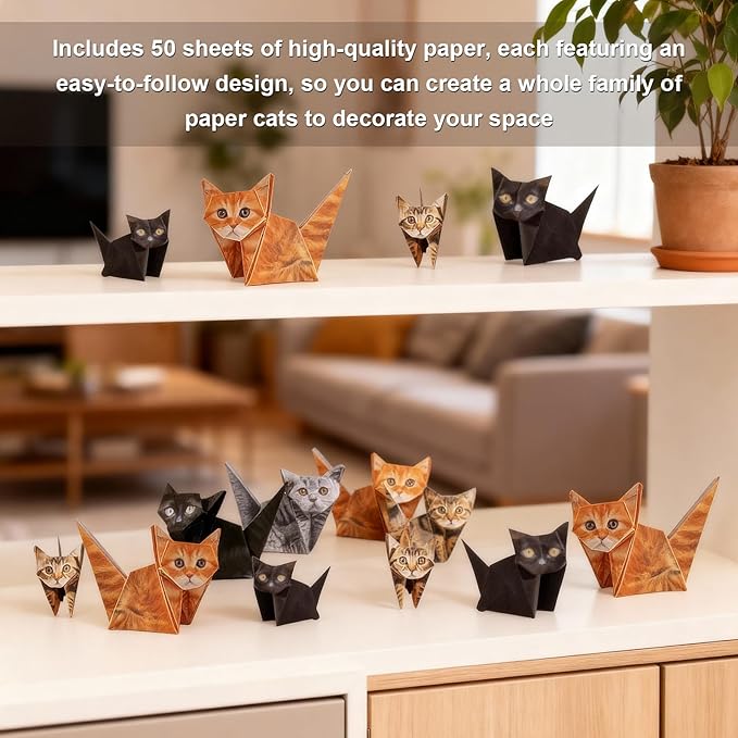 DIY Paper Cats - 50 DIY Origami, Fun 3D Paper Dog & Cat Models, Cute CatOrigami Set, Fun Craft Activity for Adults & Kids, Desk Decoration & Gift for Cat Lovers (Dog)