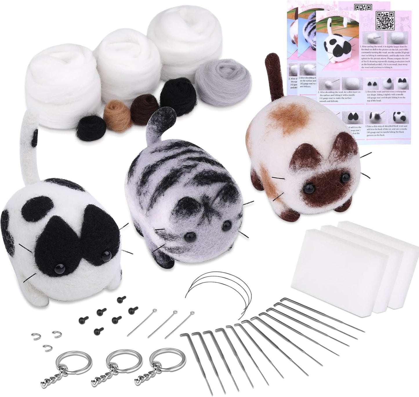 Mayboos Needle Felting Kit,3 Pieces Making Wool Needle Felting Starter Kit with Instruction,Felting Foam Mat and DIY Needle Felting Supply for DIY Craft Animal Home Decoration