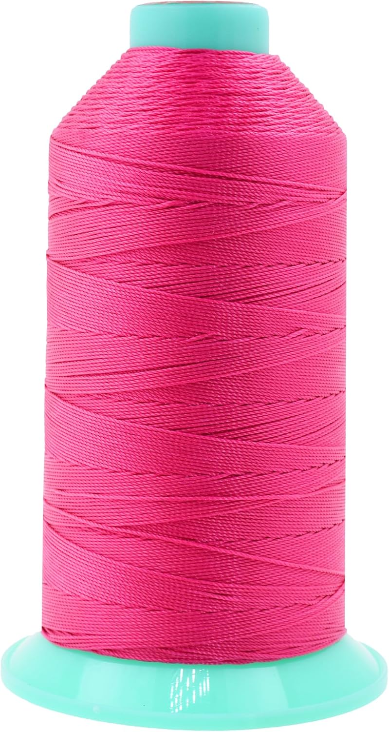 Mandala Crafts Bonded Nylon Thread Hot Pink Heavy Duty Sewing Threads - 415 YDs Size 346 210D T350 Tex 350 Thread for Leather Jeans Weaving Outdoor Marine Upholstery Threads