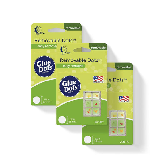 Glue Dots Double-Sided Removable Dots, 1/2'', Clear, 3 Pack includes 3 rolls of 200 (600 total dots)