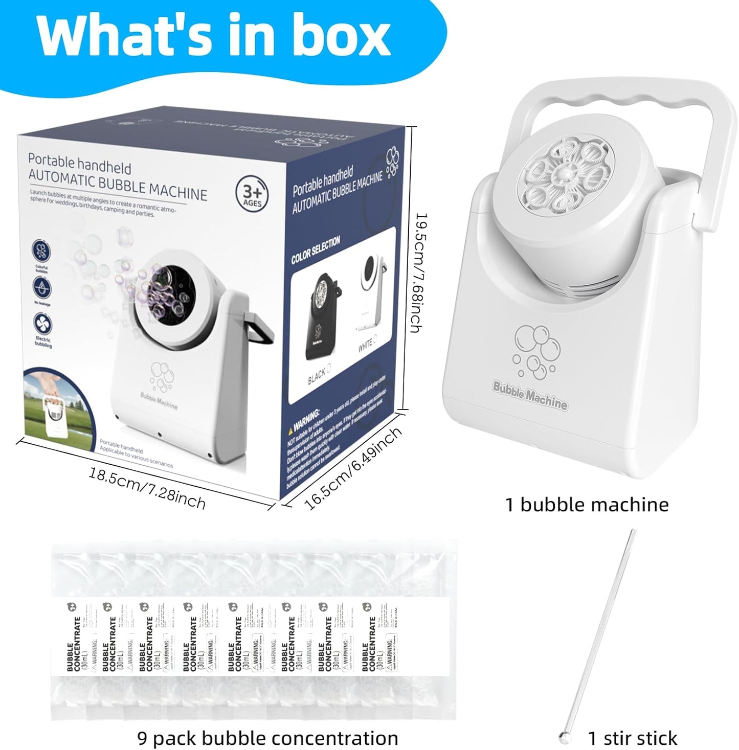 Bubble Machine for Kids Toddlers,Automatic Bubble Blower,Portable Adjustable Angle Bubble Maker,Bubbles Toy for 3 4 5 6 7 Year Old Boy Girl,Outdoor Party Birthday Easter Baskets Stuffers Gifts