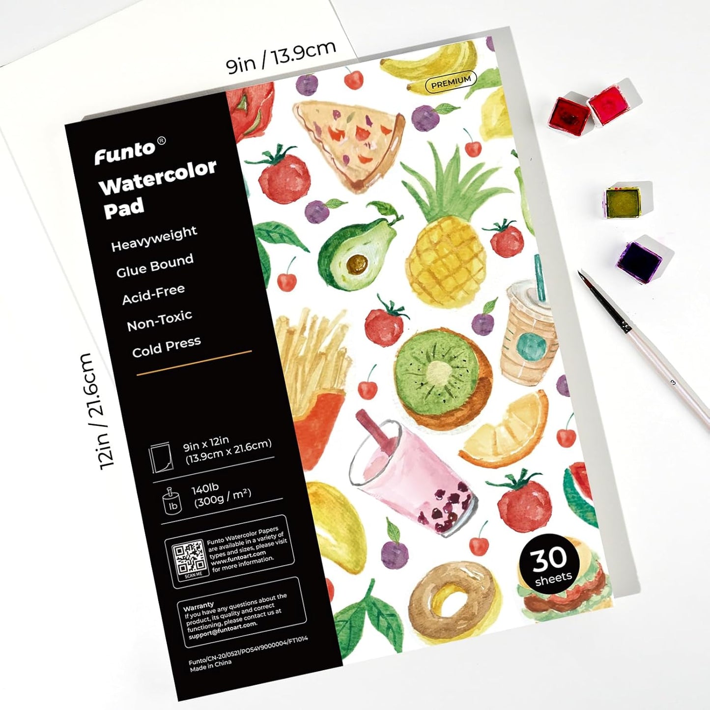 Funto Watercolor Paper Pads, 9x12, 30 Sheets, 140lb/300gsm, Cold Pressed, Acid-Free Heavyweight Art Paper for Painting, Drawing & Art Supplies