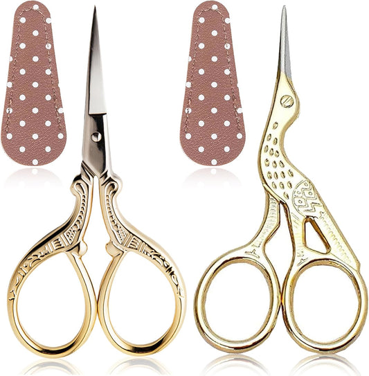 BIHRTC Small Sewing Scissors with Leather Cover Stainless Steel Scissor 3.6inch Gold Office Scissors DIY Tools Dressmaker Small Shears for Sewing Crafting Art Work Threading Needlework