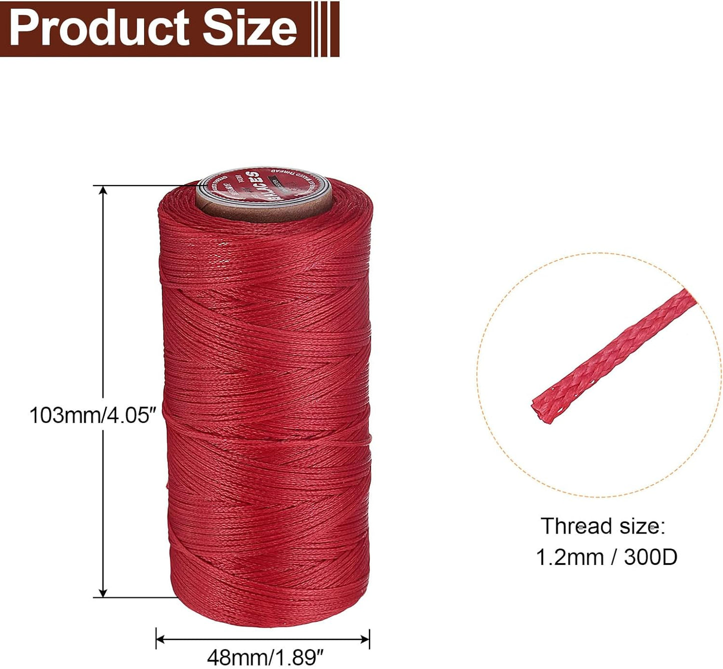 uxcell Flat Leather Sewing Waxed Thread, 140m / 153 Yards Polyester Wax String, 300D Wax Stitching Cord for Leather Crafts, Bookbinding, Bracelets Braided, Red