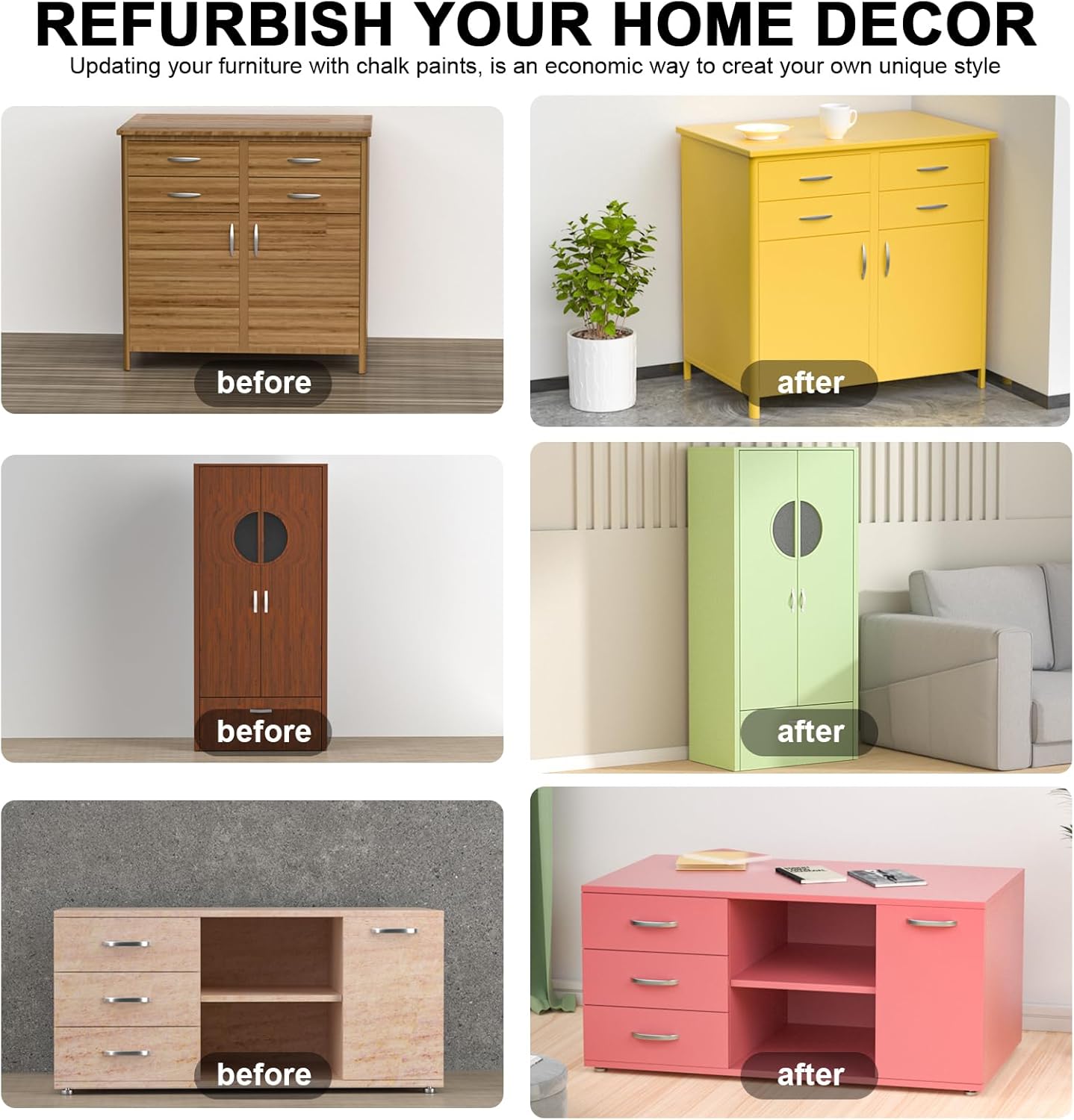 Nicpro 14 Colors Chalk Paint for Furniture, 2 fl oz (60ml) Ultra Matte Finish Acrylic Craft Paint, Non-Toxic Chalk Furniture Paints for Wood, Metal, Cabinets, Home Decor with Liquid Wax, Color Wheel