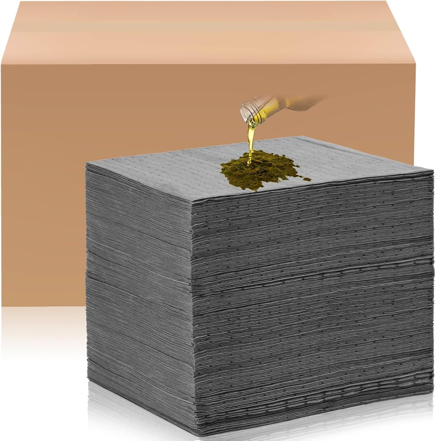 Hoolerry Oil Absorbent Pads Weight Dimpled Pad Garage Accessories Water Absorbent Mat Oil Spill Mat for Absorbing Protecting Home Garage Basement (13.5 x 17.5 Inch,Gray,200 Pcs)