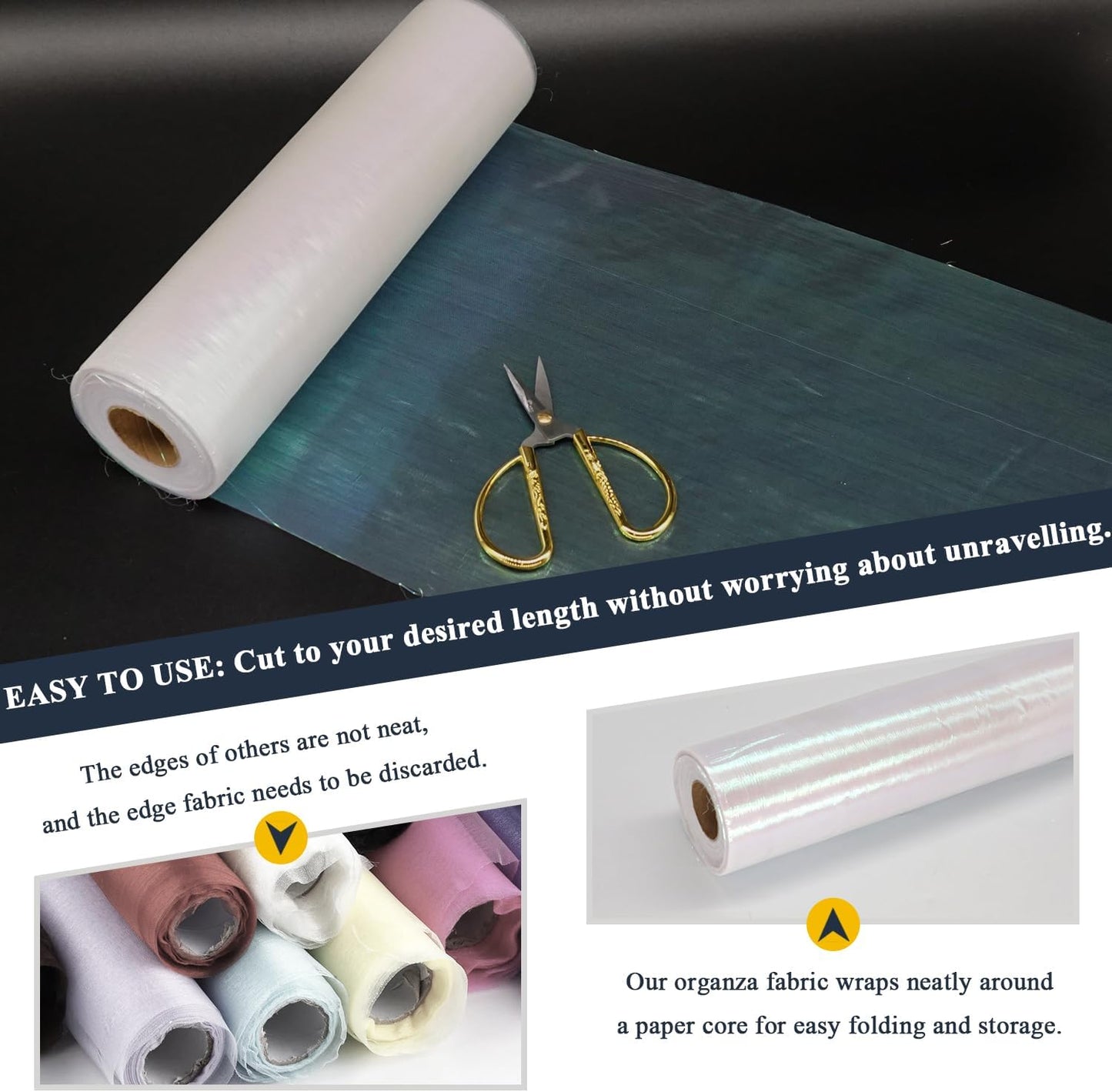 Organza Fabric Tulle Rolls 12 Inch 50 Yards (150 feet) Crystal Sheer Silky Shiny Netting Spool Bolt for DIY Craft Table Runner Wedding Baby Shower Decor Gift Wrapping Party Supplies (Iridescent White)