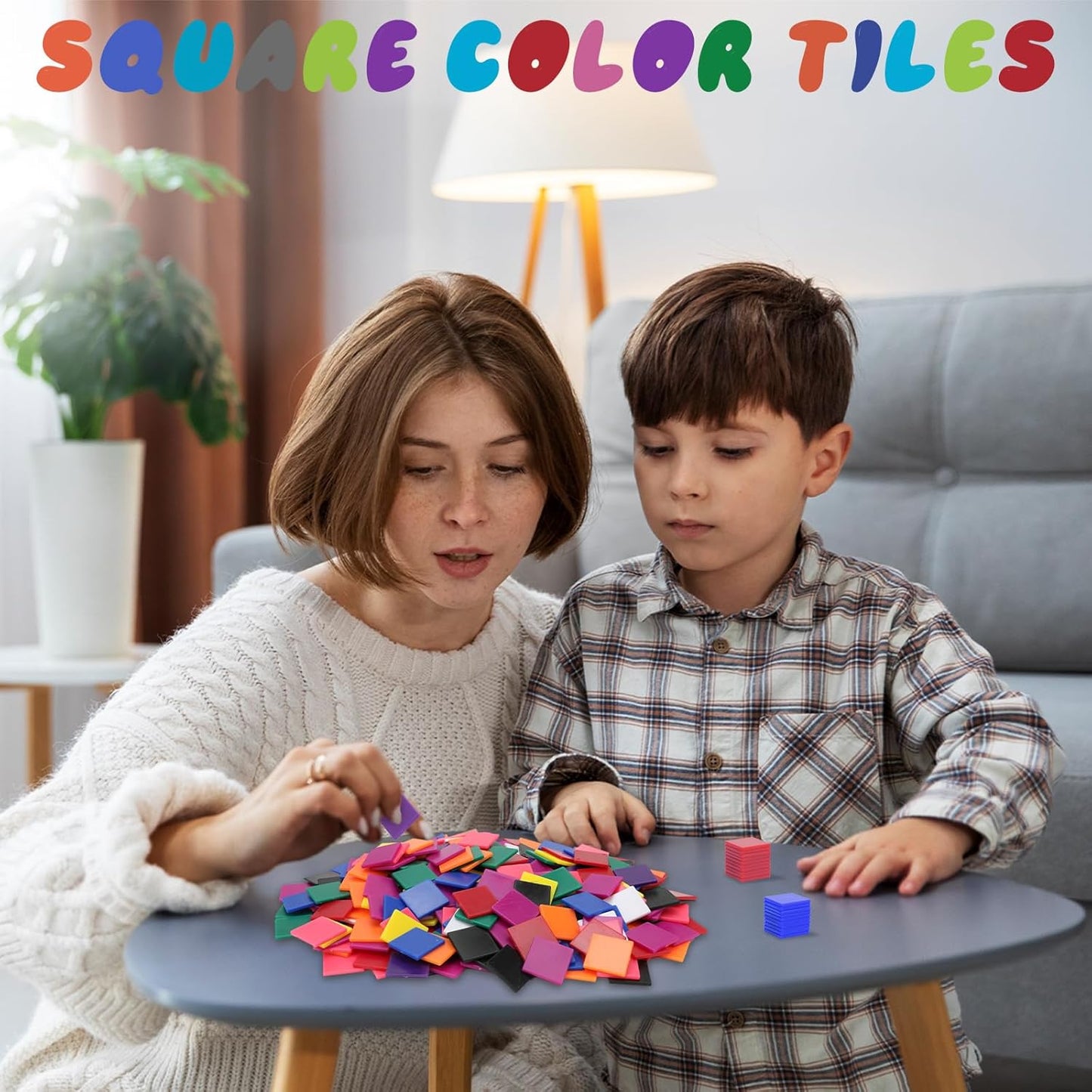 Coopay 200 Pcs Plastic Square Color Tiles, Bingo Chips, Poker Chips, Color Sorting, Math Counters, Game Tokens, Counting Manipulatives for Kids Elementary School Classroom Learning Development Toys