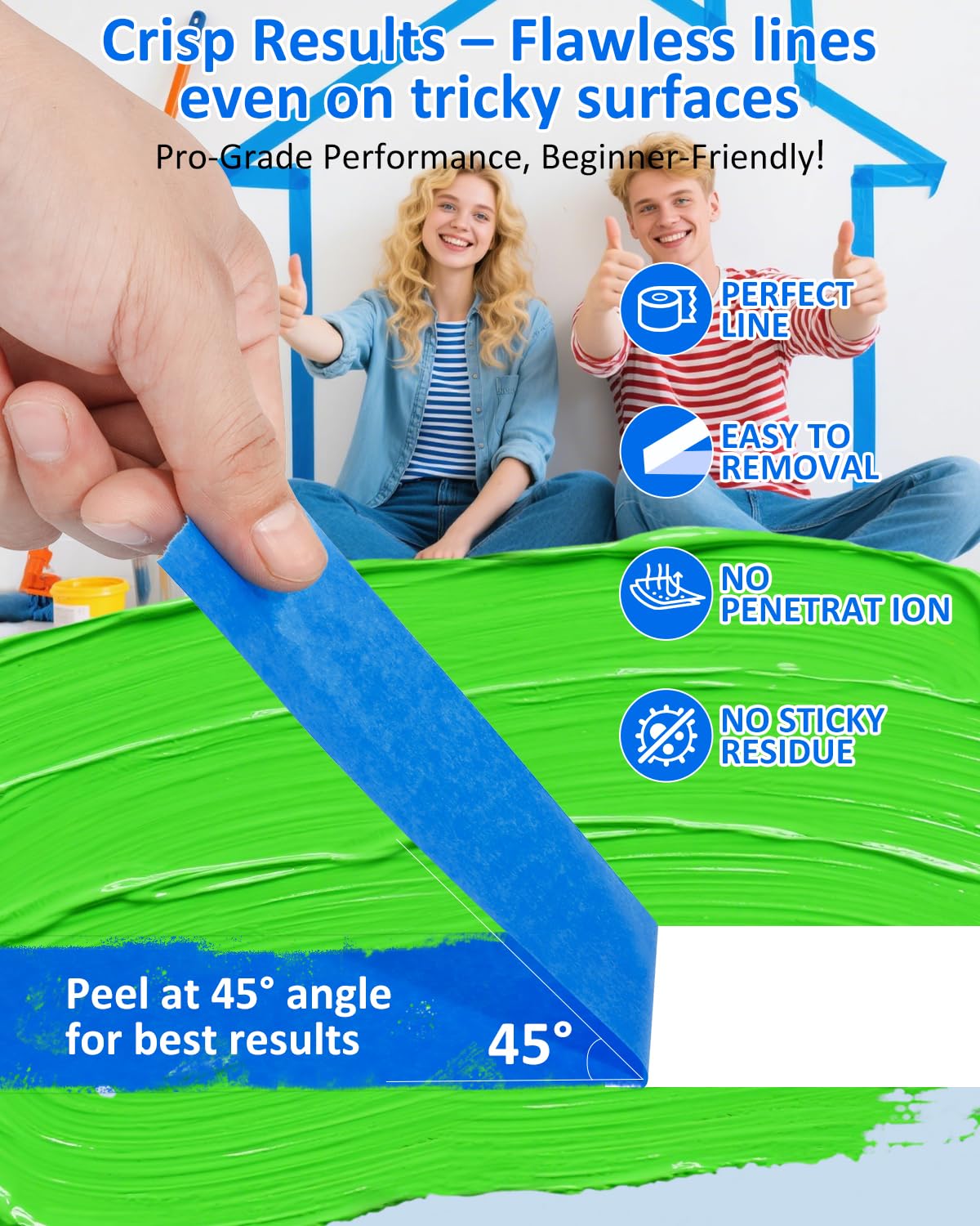 Re-Call Painters Tape 2 Inch Wide,24 Rolls Painting Tape,Blue Masking Tape 2 Inch 55 Yards,1320 Total Yards.