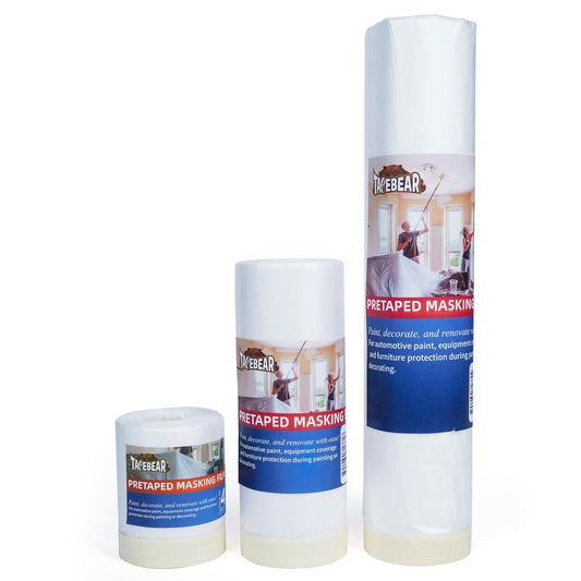 TAPEBEAR Upgrade Pre-Taped Masking Film Extra Thick, High Temp Tape and Drape 3-Size, Plastic Cover for Automotive, Painting, Plastic Sheeting Masking Tape Film for Auto, Floor, Furniture