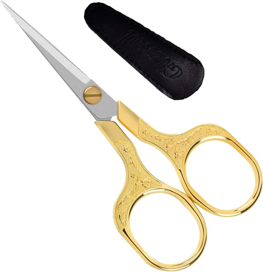 Small Gold Scissors-5 Inch Vintage Precision Scissors-Ultra Sharp Blade Shears,scotch scissors for Office Home School Sewing Fabric Craft Hair trimming,Facial,Beard,Eyebrow