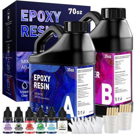 70OZ Epoxy Resin Kit, Clear Resin Epoxy Kit (35OZ×2), Self-Leveling Coating & Casting for Art Crafts, Jewelry Making, Molds, Art Resin, Not Yellowing & Bubble Free, 1:1 Easy Mix