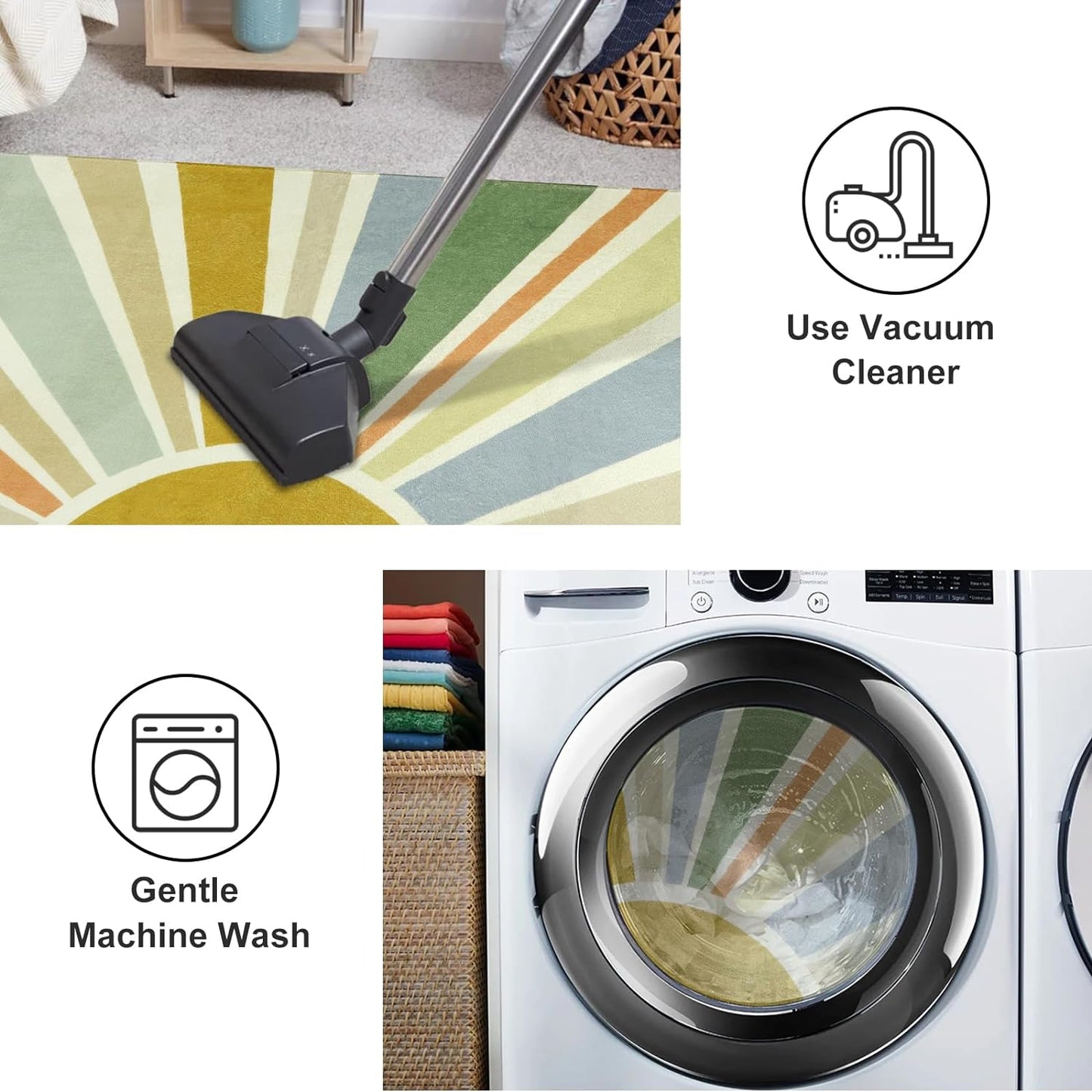 STARUIA Boho Washable Area Rug - 4'x6' Kids Playroom Rug, Non-Slip Modern Sun Carpet for Bedroom, Office, Nursery, Entryway, Dorm