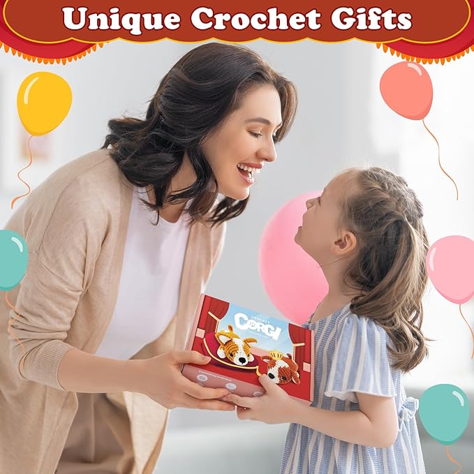 Fortuning's JDS Crochet Kit for Beginners, 2 Adorable Corgi Dog Crochet Animals Kits, Easy Beginner Crochet Kit for Adults & Kids, Women & Men, DIY Craft Knitting Kit with All Supplies