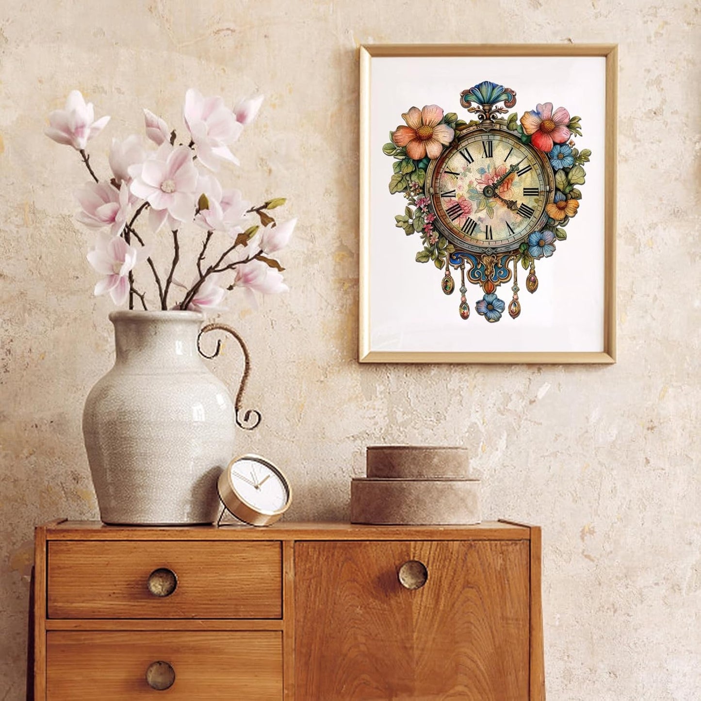 Wooden Jigsaw Puzzles, Flower Clock Wooden Puzzles for Adults 200 Pieces, Unique Shaped Wood Puzzle, Beautiful Package, Best Gift for Adults and Kids, Family Game,12.2'' x 10.6''