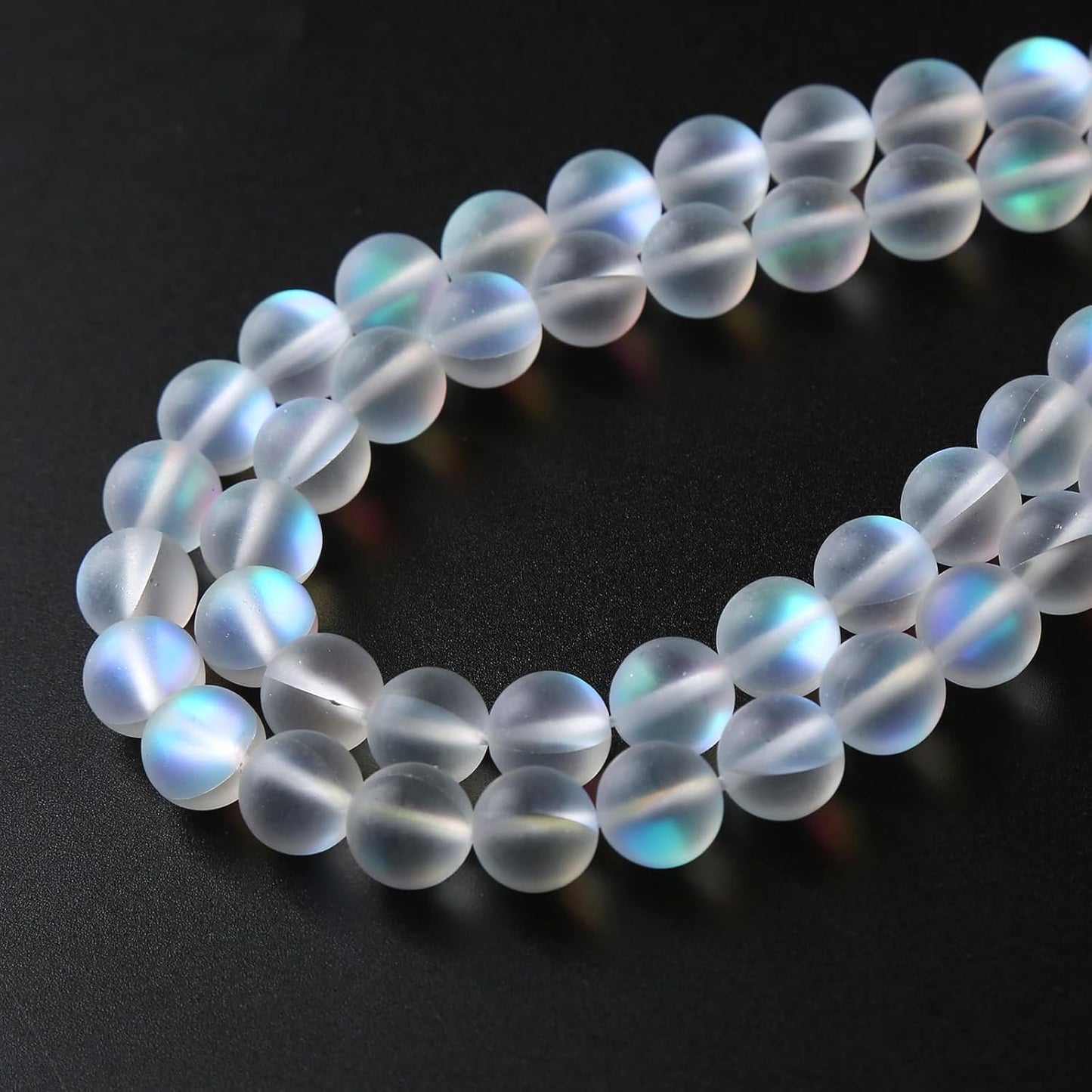 36pcs 10mm Natural White Mystic Aura Quartz Beads Frosted Matte Moonstone Round Loose Beads For Jewelry Making DIY Bracelet Necklace 15"