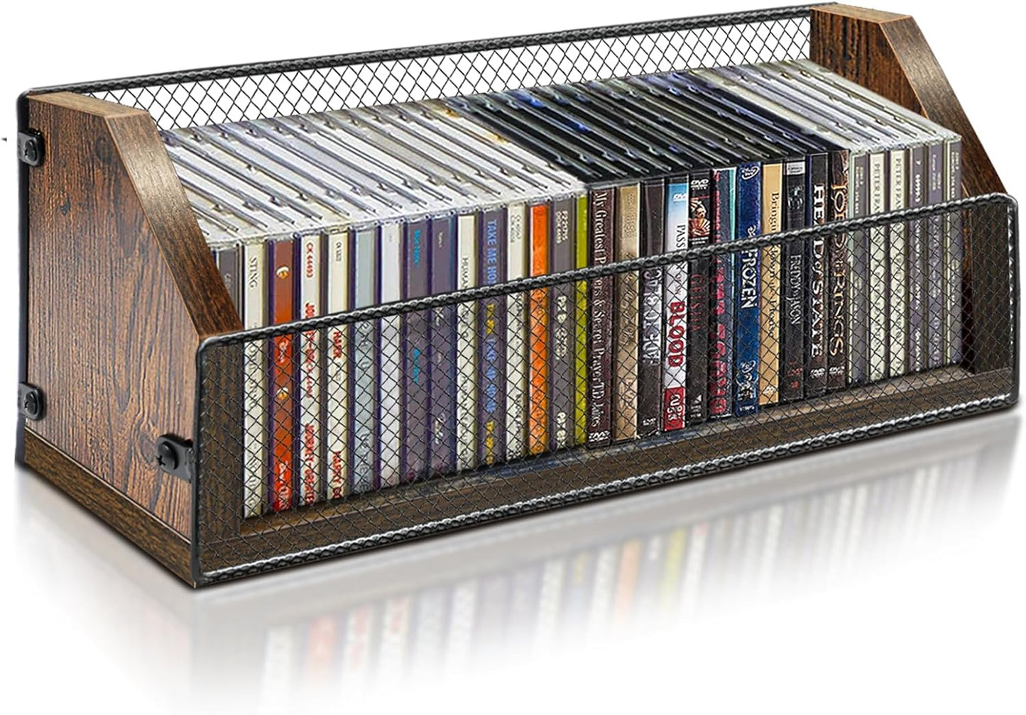 CD Storage Holder CD Case, Wooden CD Organizer Rack, Retro-style CD Rack Shelf Holds Up 32 CDs, Perfect Ideal for Storaging CDs and CD Jewel Cases on Destop or Cassette
