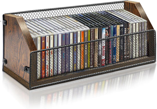 CD Storage Holder CD Case, Wooden CD Organizer Rack, Retro-style CD Rack Shelf Holds Up 32 CDs, Perfect Ideal for Storaging CDs and CD Jewel Cases on Destop or Cassette