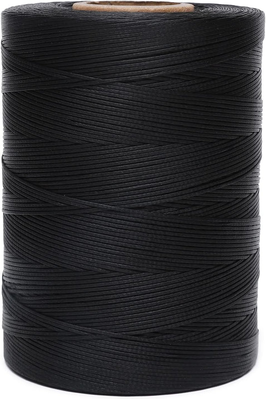 Waxed Thread,852Yds 150D 0.8mm Flat Polyester Wax Thread for Hand Sewing Leather Craft DIY Projects Shoes Repair Book Binding(Black)