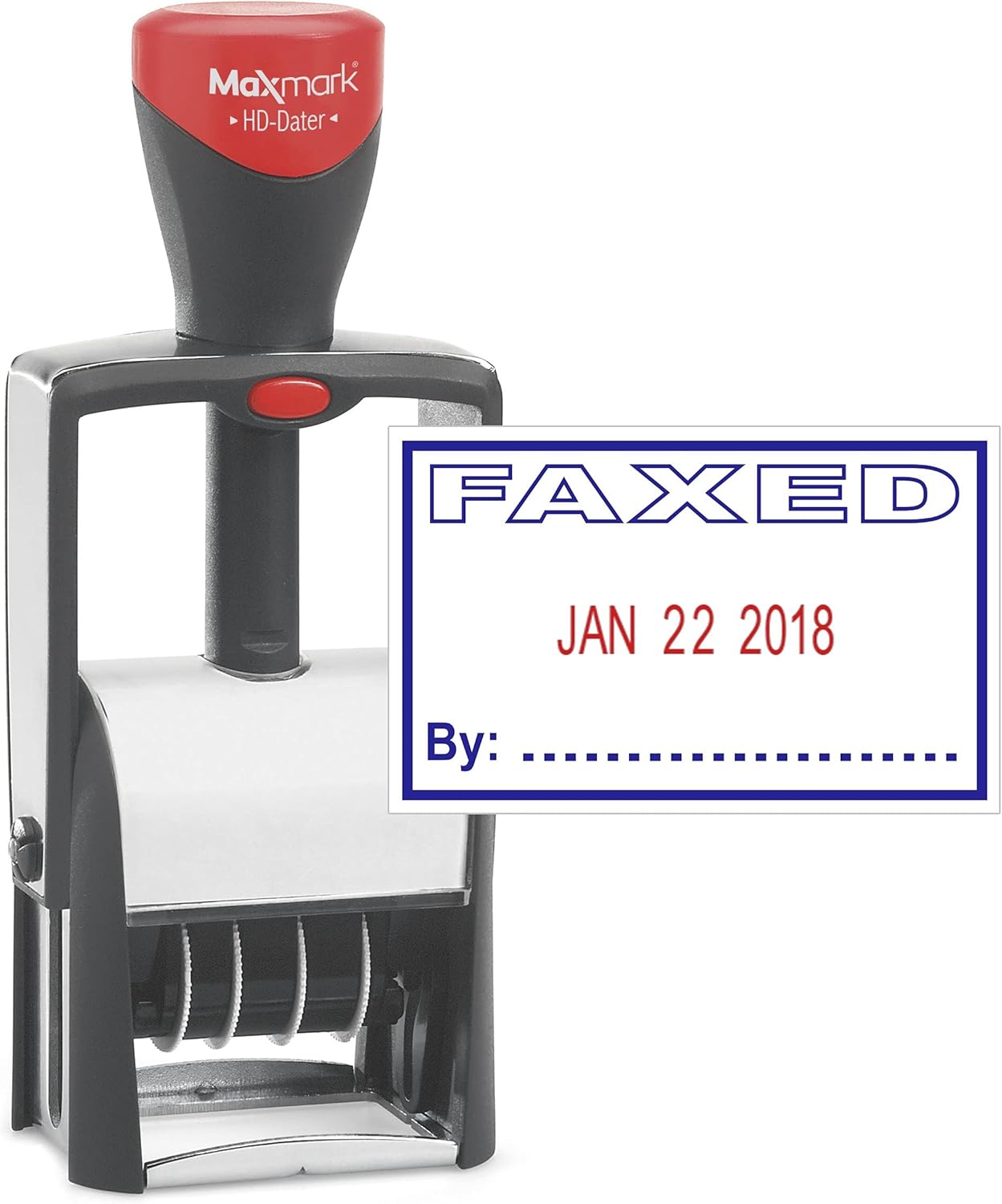 MaxMark Heavy Duty Self Inking Date Stamp with Phrase Faxed - 2 Color Blue/Red Ink