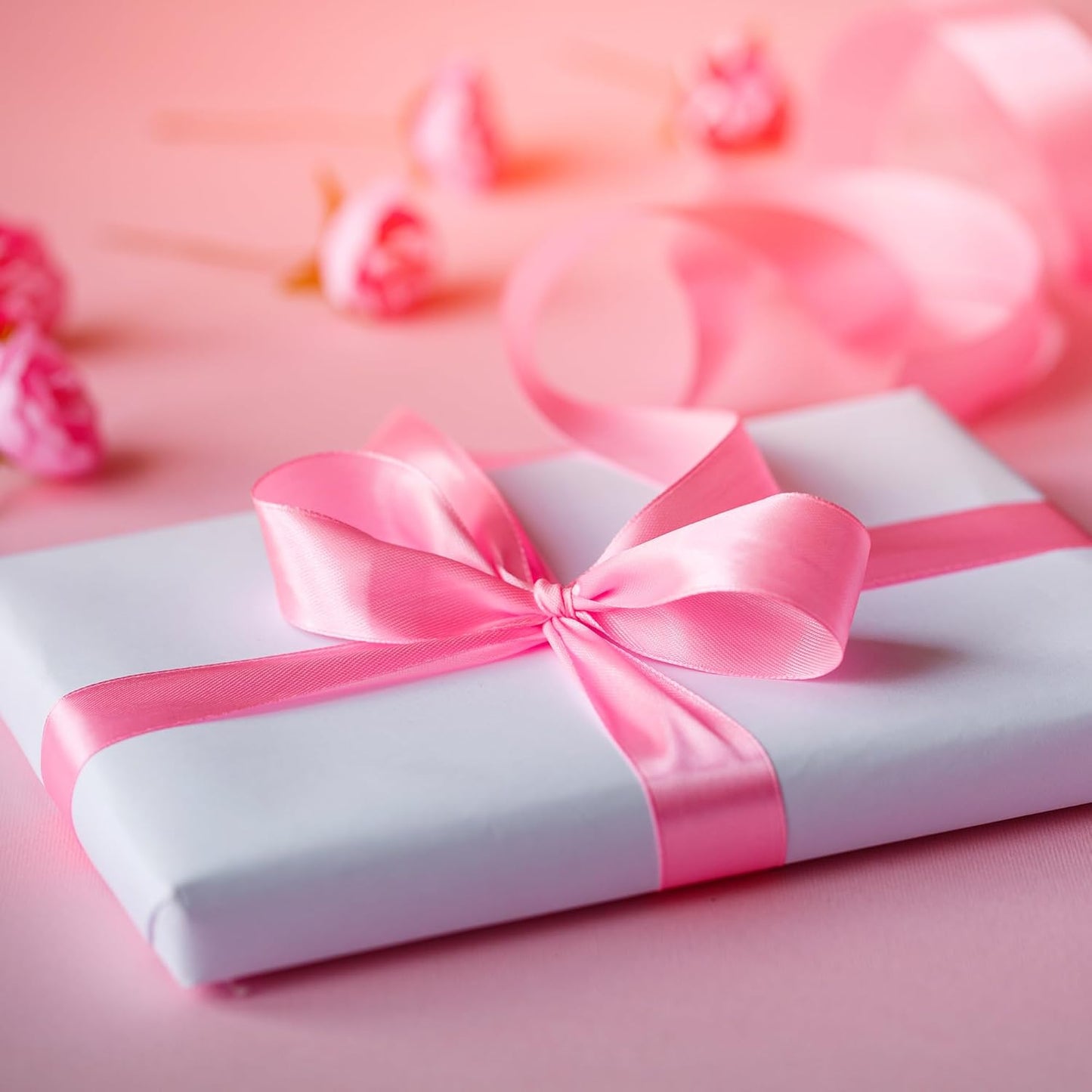 LIUYAXI Pink Stain Ribbon, 2" X Continuous 50 Yards, Double Faced Fabric Ribbon Use for Bows Bouquet,Christmas Gift Wrapping,Floral Arrangement