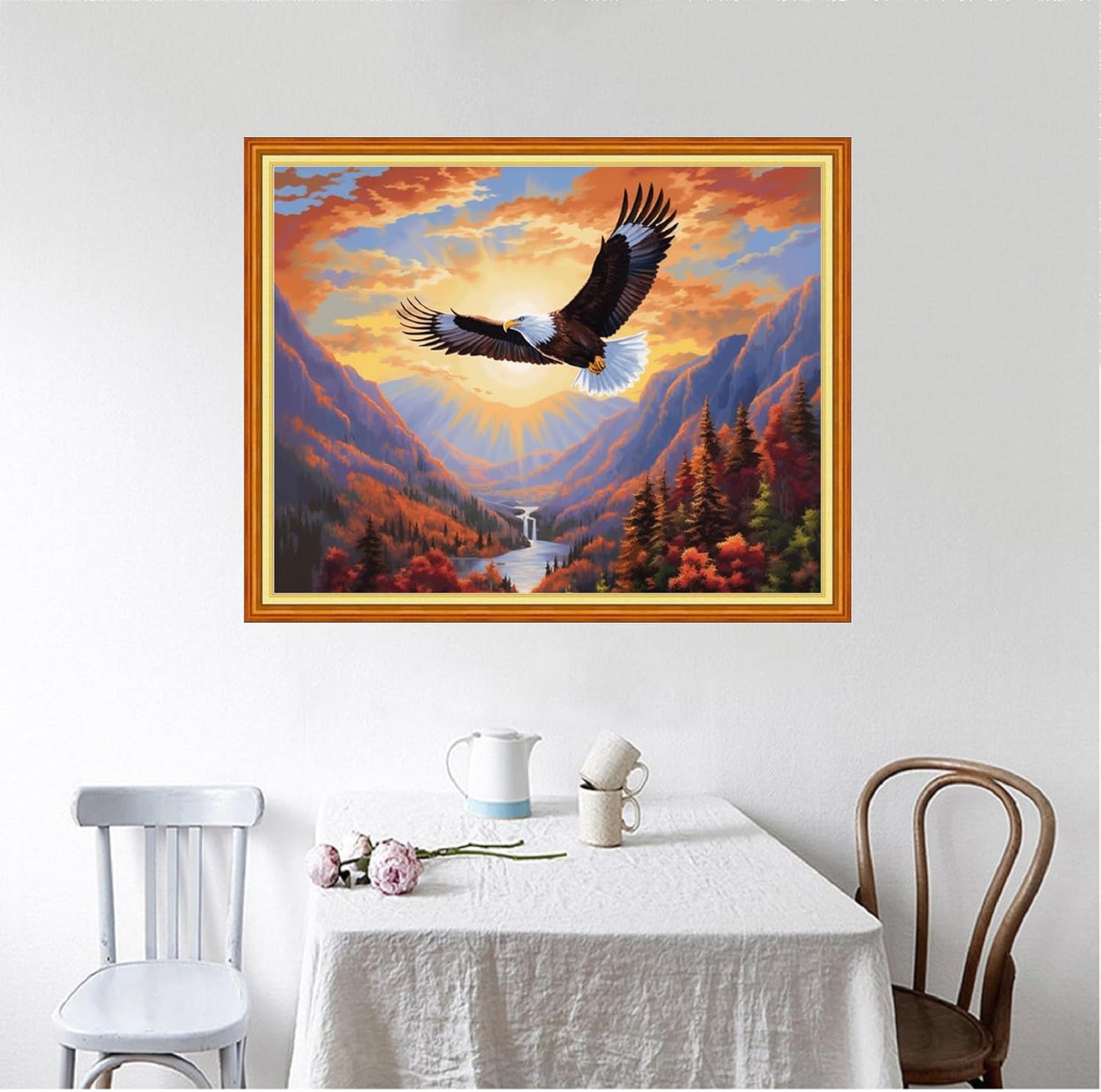 Foxhool Beginners Cross Stitch Kits Stamped Full Range of Embroidery Kits for Adults DIY Cross Stitches kit Embroidery Patterns for Needlepoint kit-Eagle Mountain River 16x20 inch