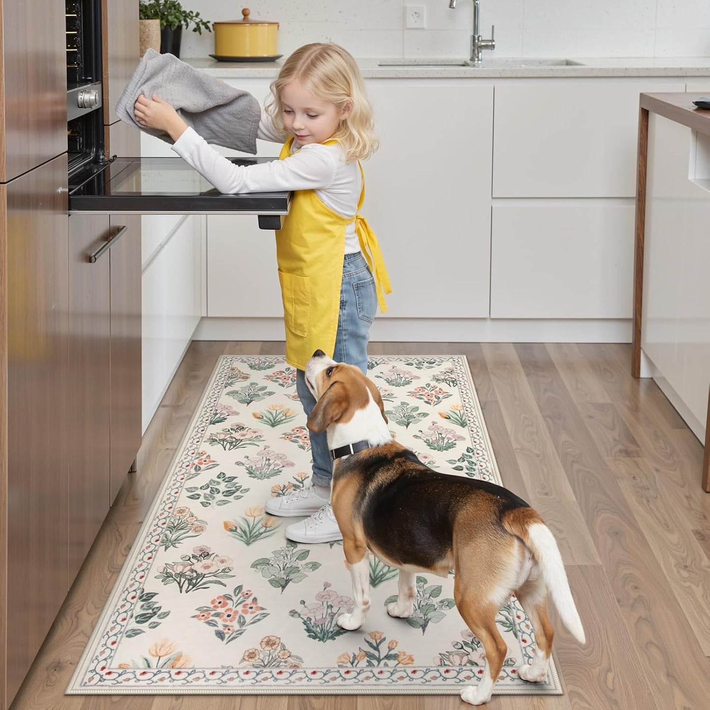 Wonnitar Floral Machine Washable 3x5 Rug, Small Area Rug for Kids Bedroom Nursery, Ultra-Thin Non Slip Soft Moroccan Throw Carpet for Dorm Living Room Large Entryway, Cream Beige