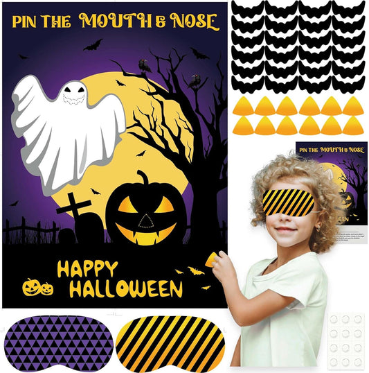 ASTARON Halloween Party Games, Pin The Mouth on Ghost Halloween Party Activities Classroom Games for Children, Kids Birthday Party Games Halloween Party Supplies