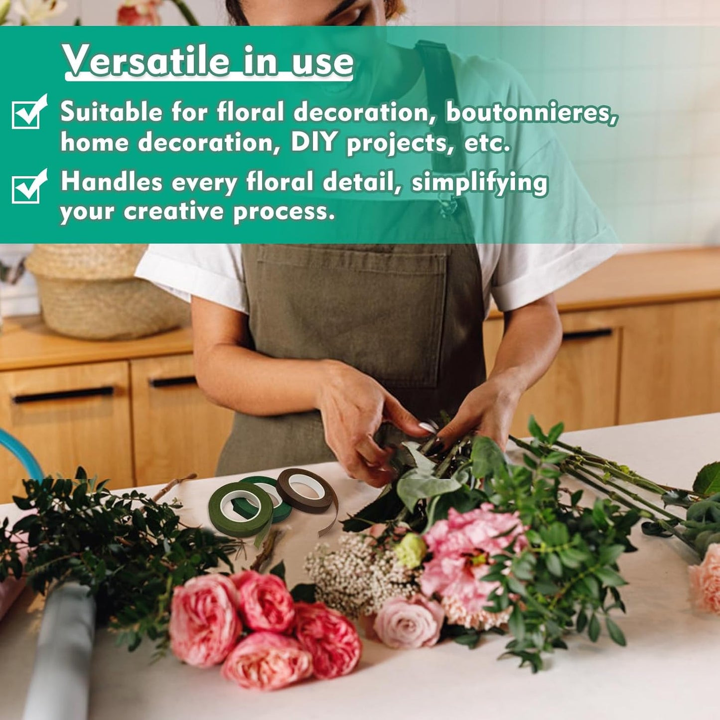 Floral Tape, 1/2inch Flower Tape, Green Flower Tape for Bouquet Stem Wrap Floral Arranging Craft Projects Corsages, Wedding Bouquet