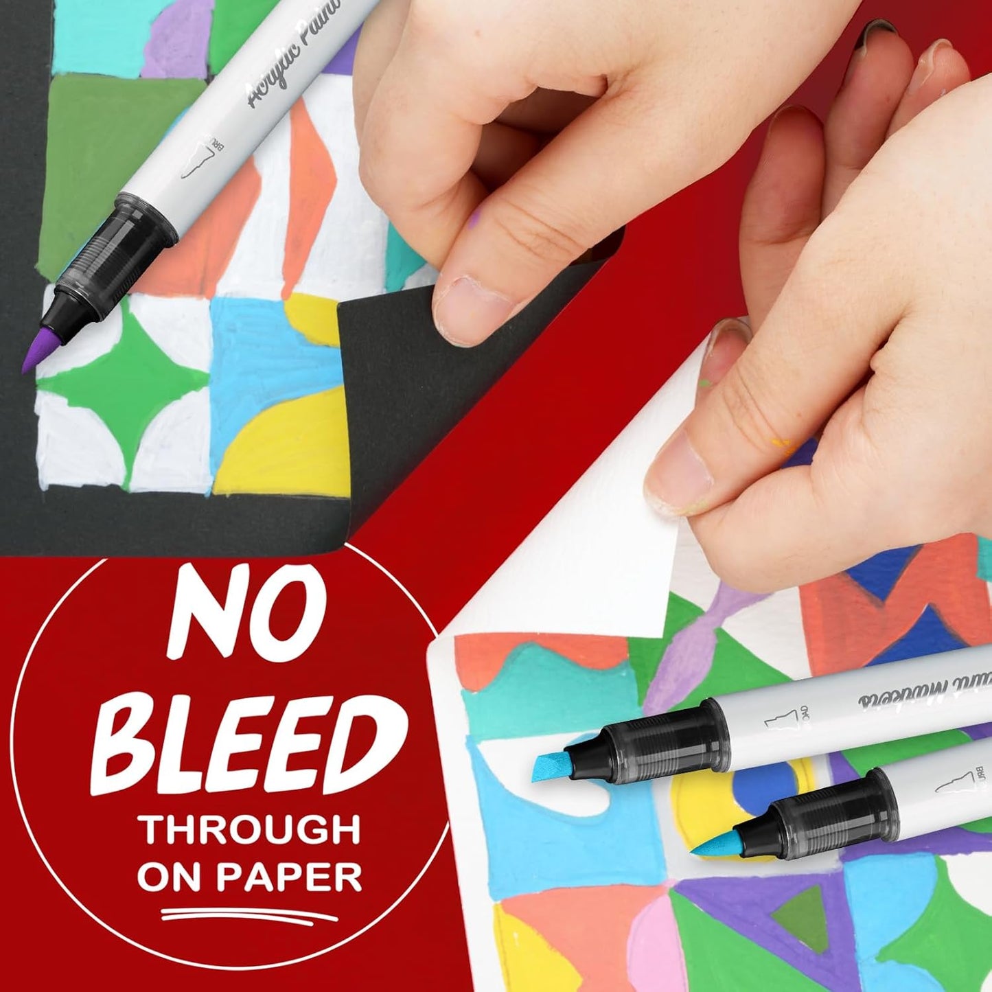 SFAIH Halloween Gifts Acrylic Paint Markers, 48 Colors Dual Tips Acrylic Brush Markers With Chisel Tip, Automatic Ink Control, Ultra-High Coverage, No Bleed Ink, Art Supplies for Rock, Canvas, Fabric