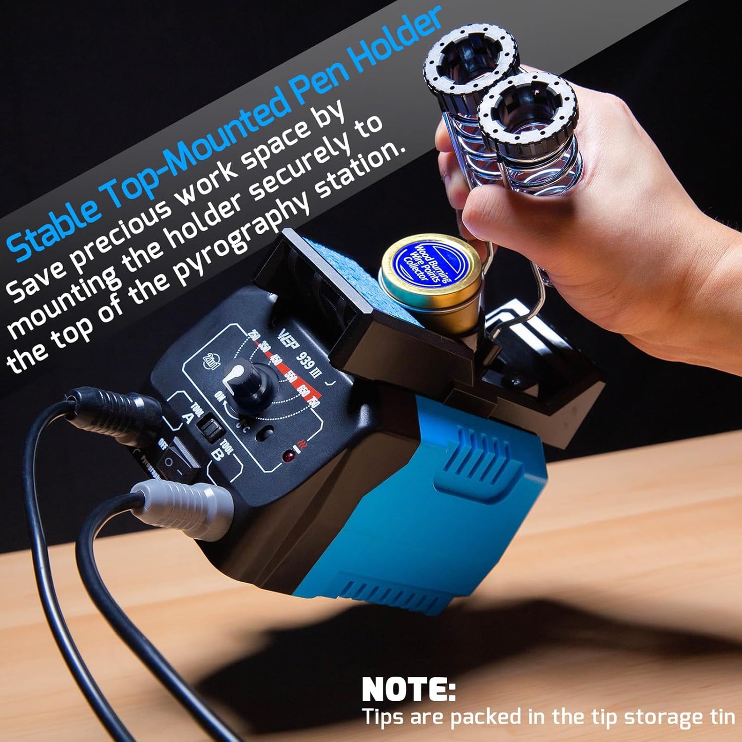 WEP 939-III Dual Pen Wood Burning Kit 34-IN-1 with 20 Woodburning Tips Soft-Grip Pyrography Pen with 2 Stencils, 2 Unfinished Wood, 1 Pen Holder Professional Wood Burner Tool