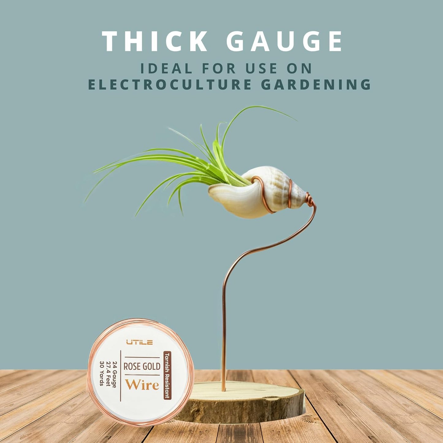 UTILE 18 20 22 24 Gauge 90 ft 99.9% Pure Soft Copper Wire for Electroculture Gardening, Jewelry Making, Crafting Wire Bendable, Plant Wire (Rose Gold 24)