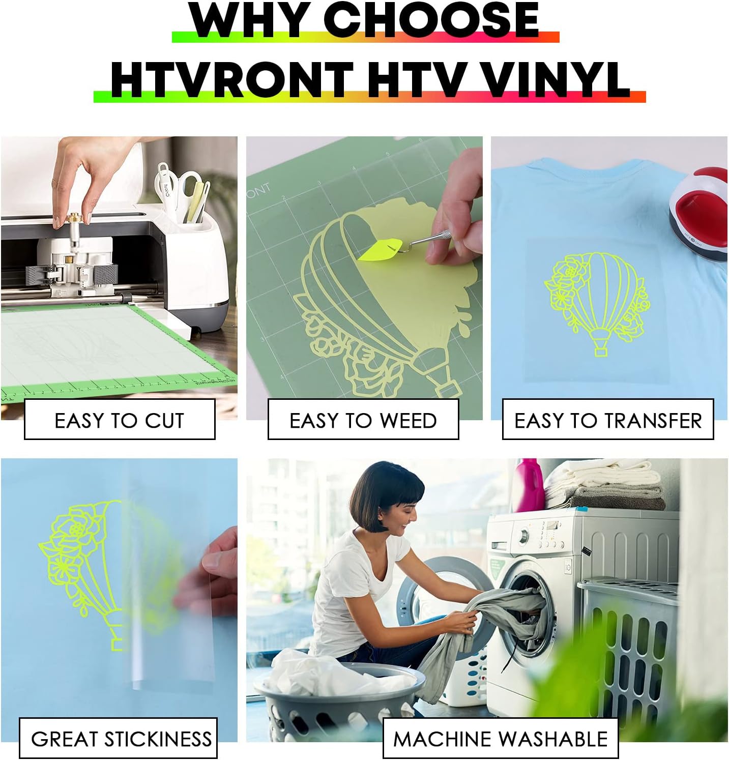 HTVRONT HTV Vinyl Rolls Heat Transfer Vinyl - 12" x 8ft Neon Yellow HTV Vinyl for Shirts, Iron on Vinyl for All Cutter Machine - Easy to Cut & Weed for Heat Transfer Design (Neon Yellow)