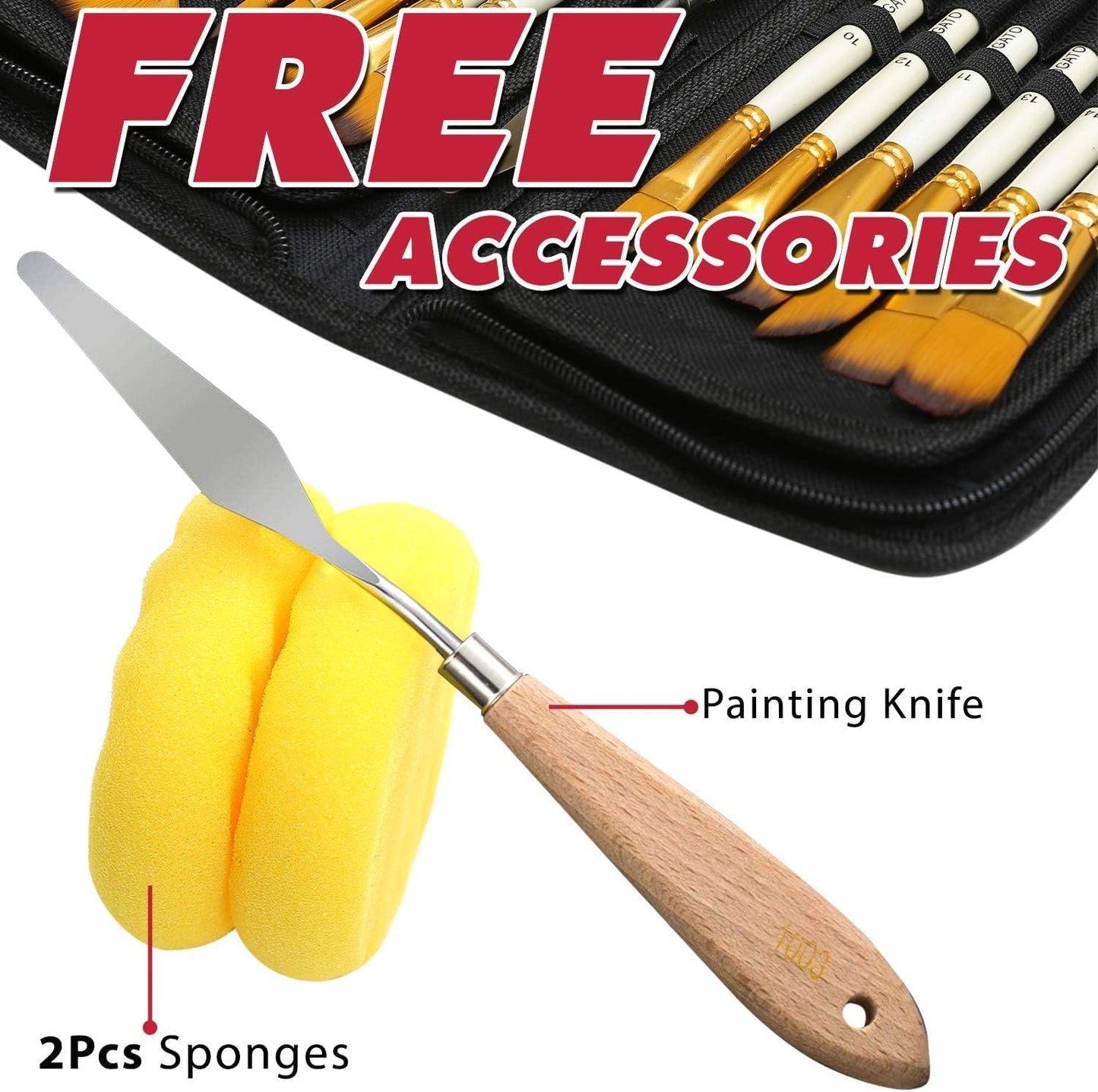 DUGATO 15pc Artist Paint Brush Set with Pop-Up Case, Palette Knife & Sponges - Nylon Hair for Acrylic, Oil, Watercolor, Gouache, Model & Craft Painting