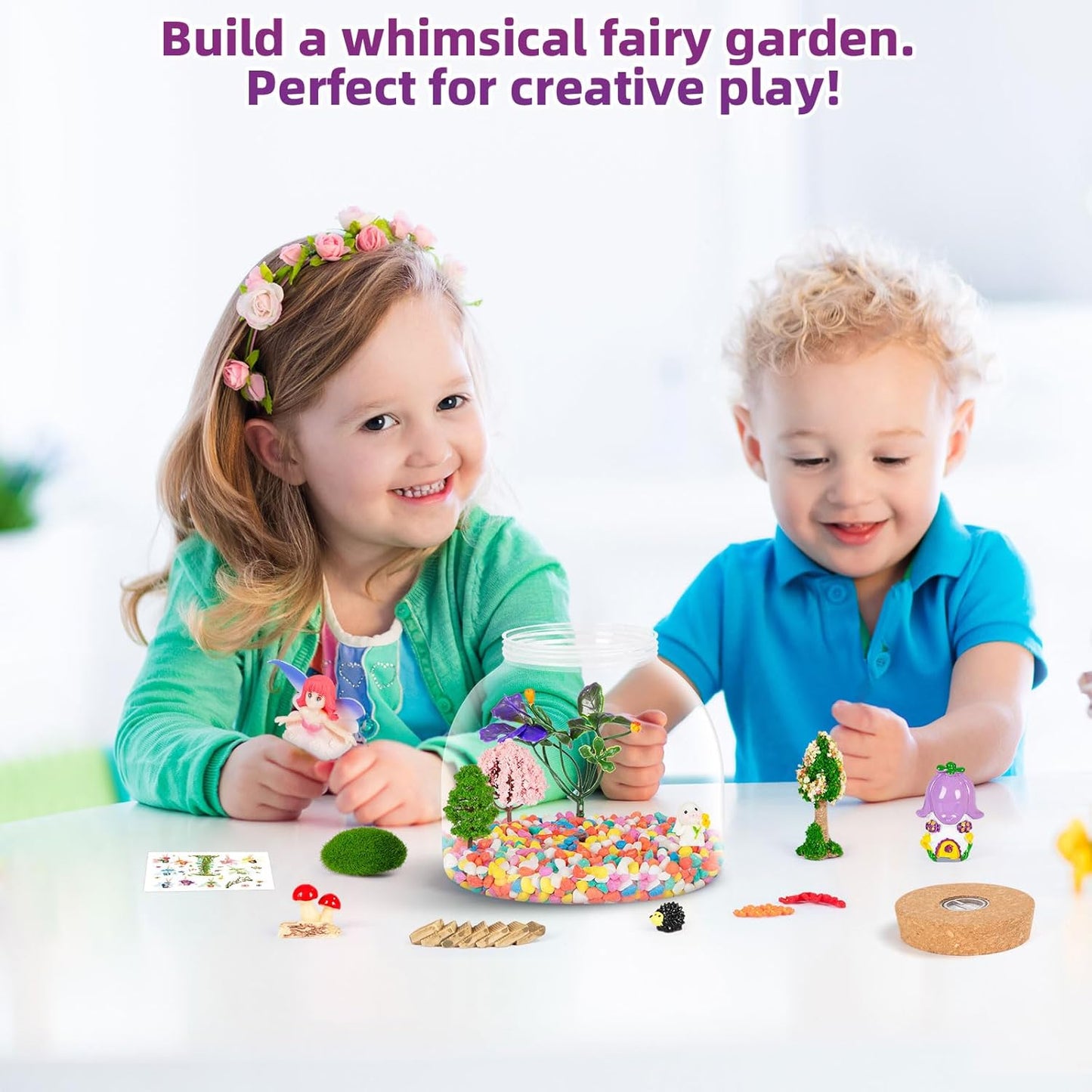 Fairy Garden Light Up Terrarium – DIY Craft Kit with LED for Girls Ages 4-8 | STEM & Art Gift for Kids, Ideal for Birthday or Holiday