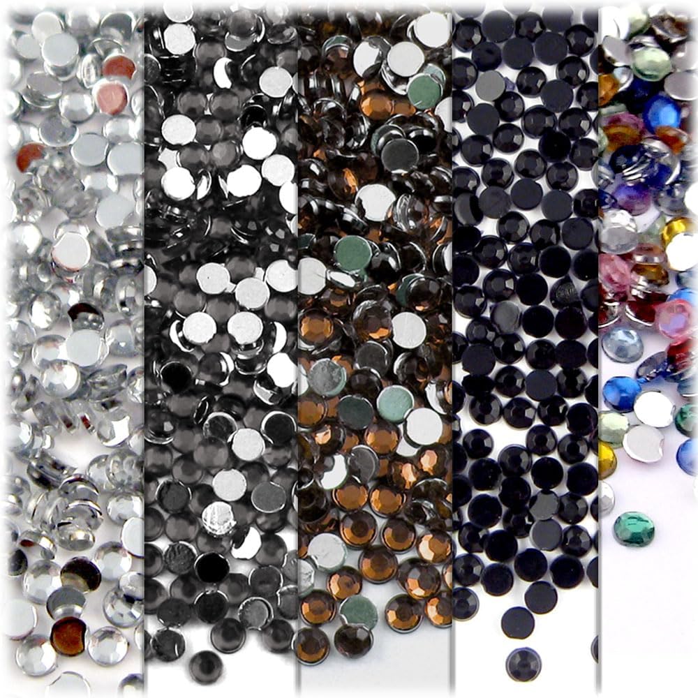 The Crafts Outlet 5-PK Set (7,200-Piece), Round 3mm Rhinestones, Flatback, Red Tones 2
