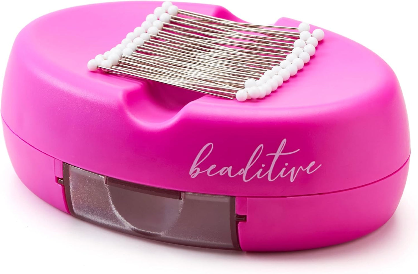 Beaditive Magnetic Pin Cushion with Drawer - Strong Magnet Pin Holder Cushions for Sewing - 50 Glass Head Quilting Pins Included - Chic Pincushion Caddy for Sewing Pins, Paper Clips, Screws – Fuchsia