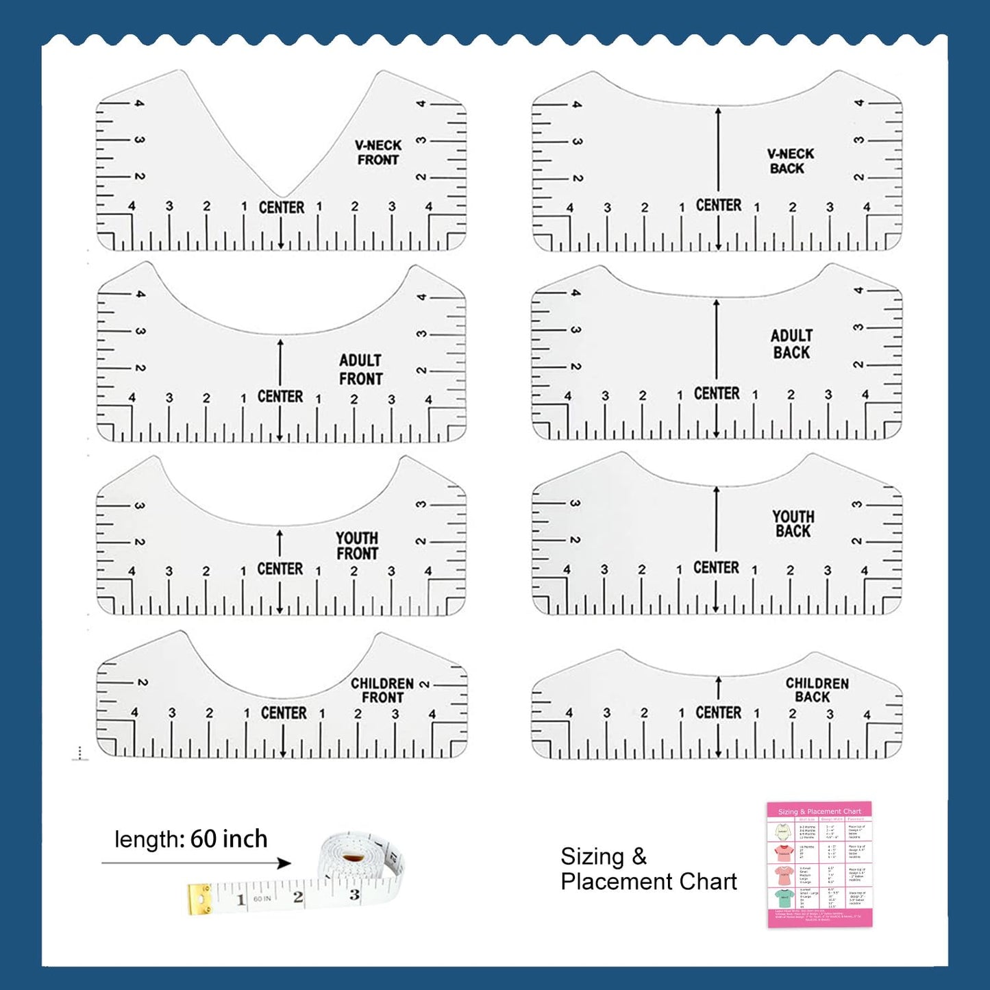 Vowlove Tshirt Ruler Guide for HTV Vinyl Heat Transfer Vinyl - T-Shirt Alignment Tool Shirt Centering Ruler Set Sublimation Blanks Accessories Tools Heat Press Tee Measurement Front Back
