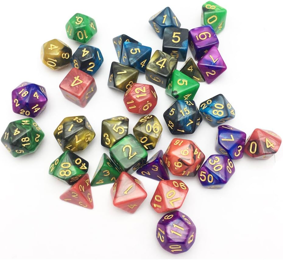 SmartDealsPro 5 x 7-Die Double-Colors Polyhedral Dice Sets with Pouches for D&D DND RPG MTG Dungeon and Dragons Table Board Roll Playing Games D4 D6 D8 D10 D% D12 D20