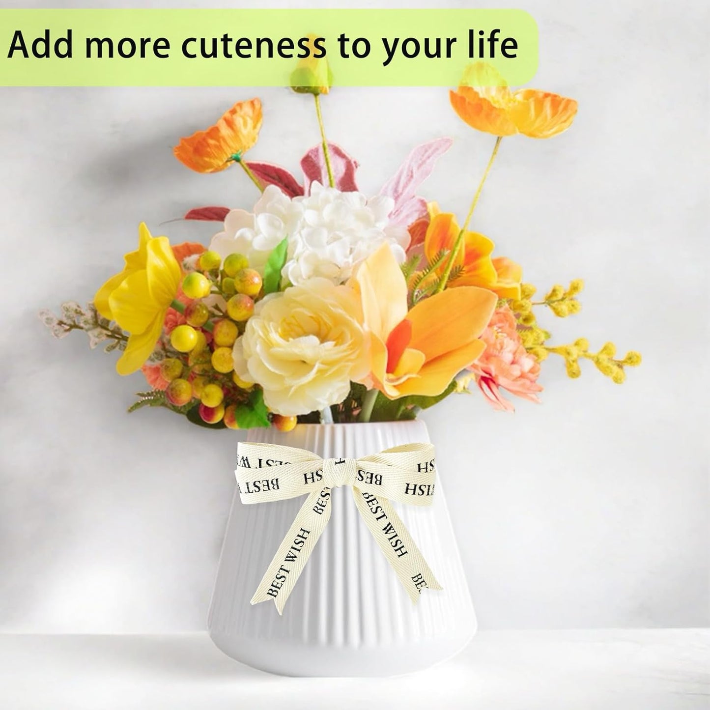 Cotton Herringbone Ribbon - Natural Twill Tape for Custom Gift Wrapping & DIY Crafts-5/8 Inch x 15 Yards - Best Wish Printed Phrase