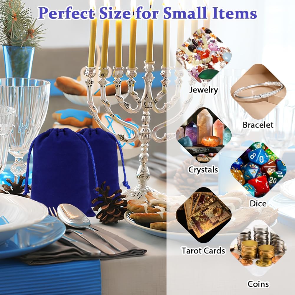 Shintop 20pcs Velvet Gift Bags, 4x6inch Blue Jewelry Bags Drawstring Coin Pouches for Dice Custom Packaging