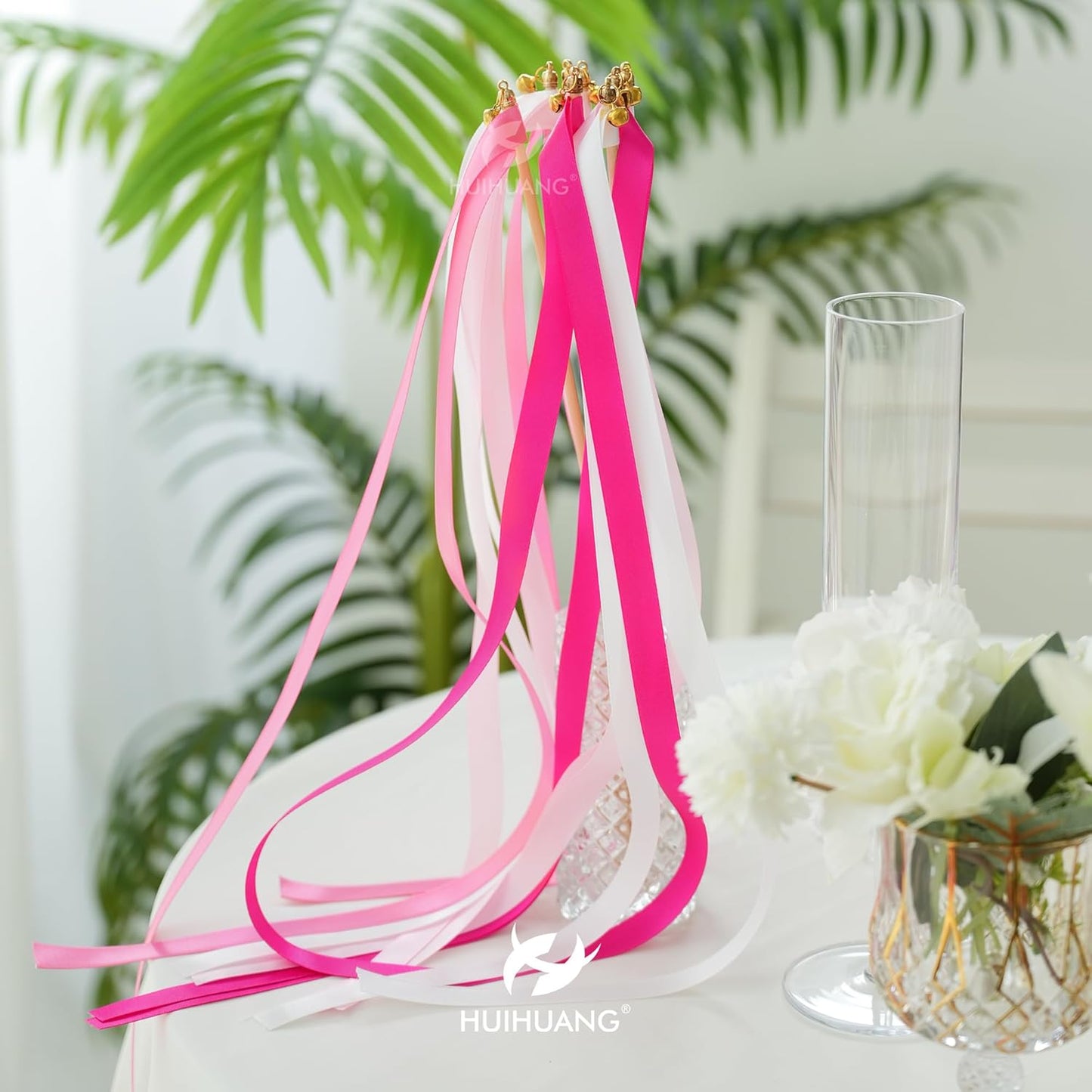 HUIHUANG Hot Pink Satin Ribbon 1/2 inch X 50 Yards Continuous Fuchsia Double-Faced Satin Ribbon for Gift Wrapping, Bows, DIY Crafts, Flower Bouquet, Wedding Bridal Shower Decor, Flower Crown